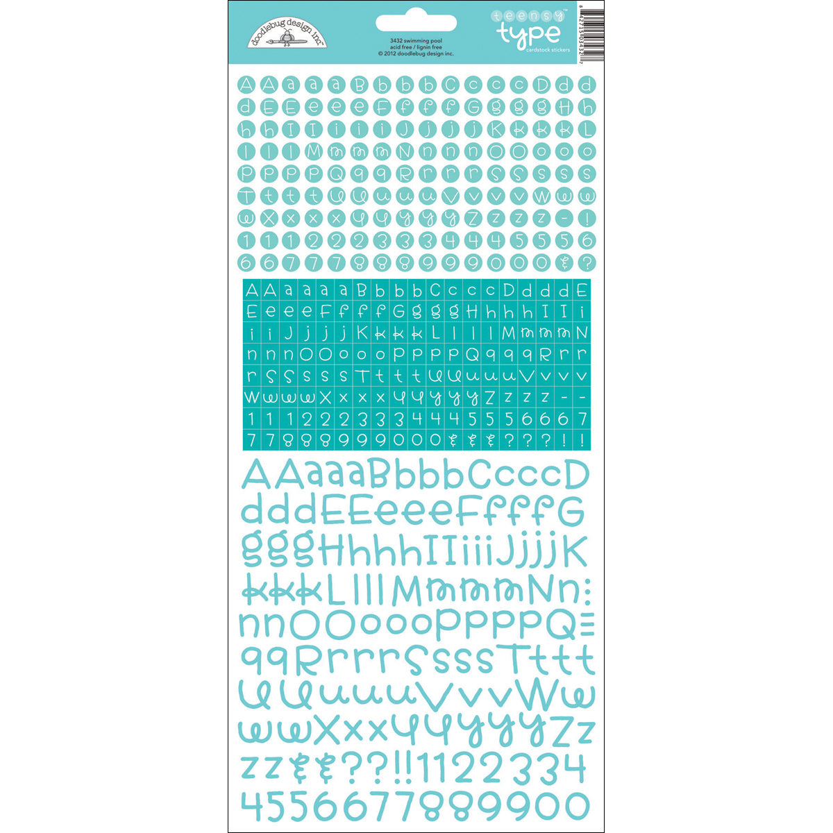 Doodlebug Teensy Type Cardstock Alphabet Stickers 6"X13" - Swimming Pool