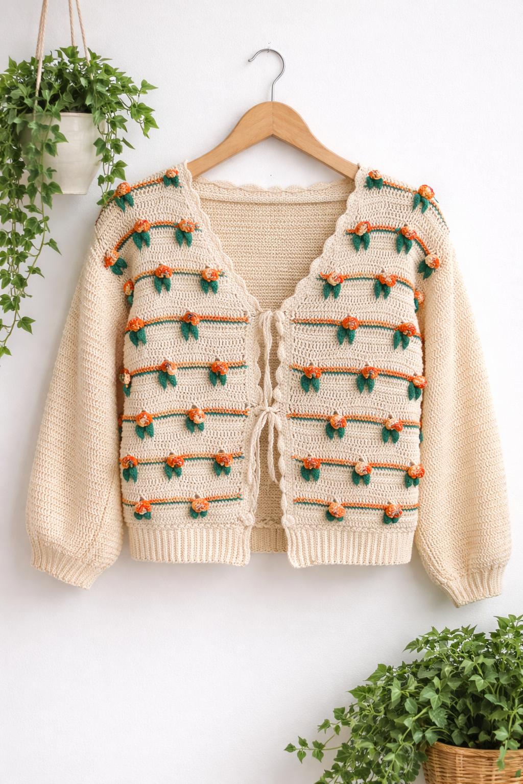 Rose Garden cardigan crochet pattern 3D stitch