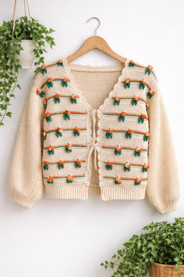 Rose Garden cardigan crochet pattern 3D stitch