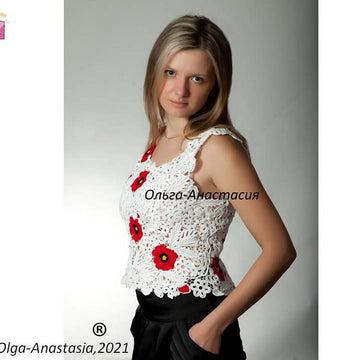 Lace blouse with poppies
