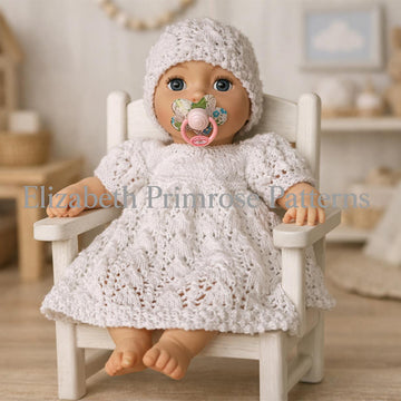 Horseshoe Lace Dress & Hat Knitting Pattern P54 for 38–46cm Dolls | Elizabeth Primrose Patterns