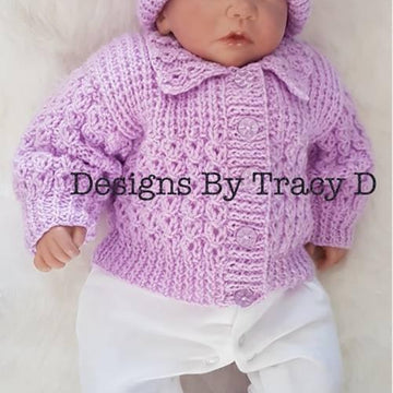 Skye baby knitting pattern, 0-6mths Cardy, hat and booties