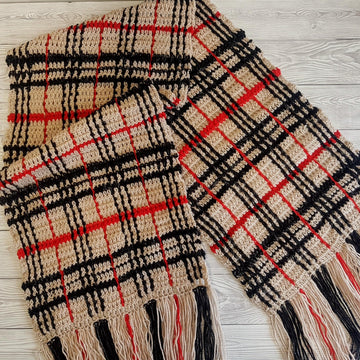 Crochet Tartan Plaid Shawl or Scarf