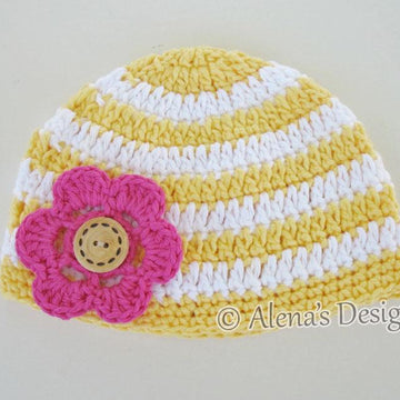 Crochet Stripe Baby Hat with Detachable Flower