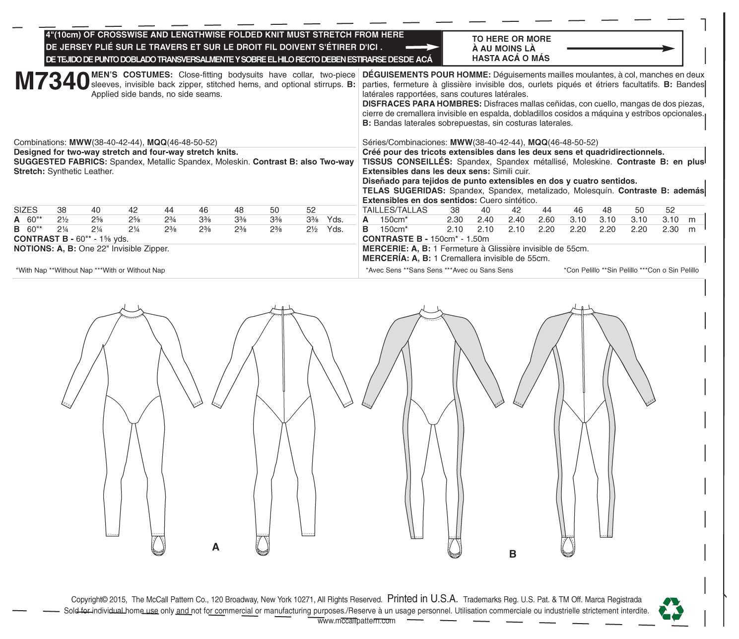McCall's Men's Zippered Bodysuit by Yaya Han M7340 - Sewing Pattern