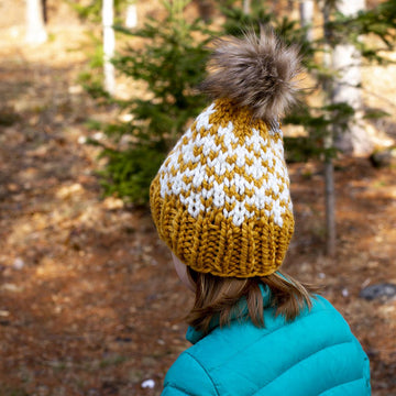 Fair Isle Hat Diamonds Women Chunky Toque Winter Pompom