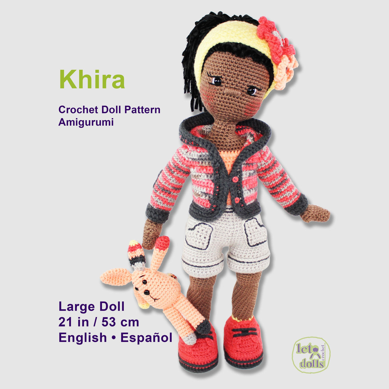 21 inch crochet doll pattern PDF, Large amigurumi doll, Khira