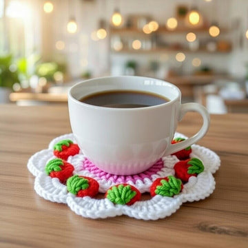 Crochet Strawberry Coaster Pattern PDF + Video Tutorial3
