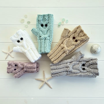 'Owl fingerless mitts' 2yrs to adult