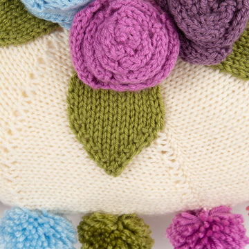 Round Shabby chic floral cushion with pom poms