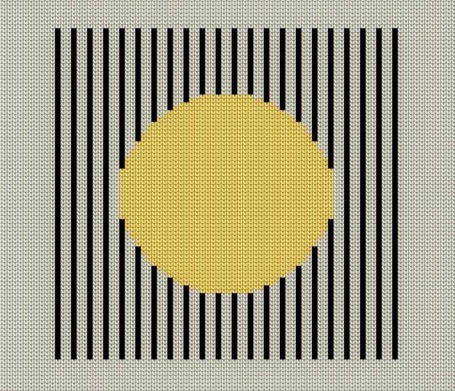 Intarsia knitting chart Bauhaus Geometric circle in yellow and vertical black stripes