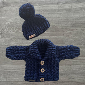 William Shawl Collared Cardigan and Hat Set