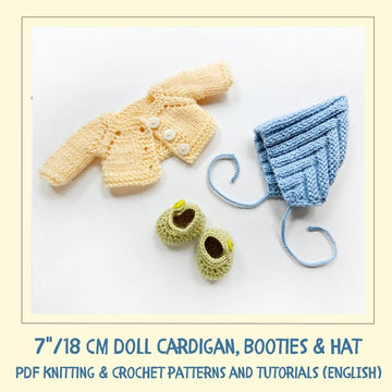 Cardigan + Booties + Hat for 7"/18 cm Waldorf Doll