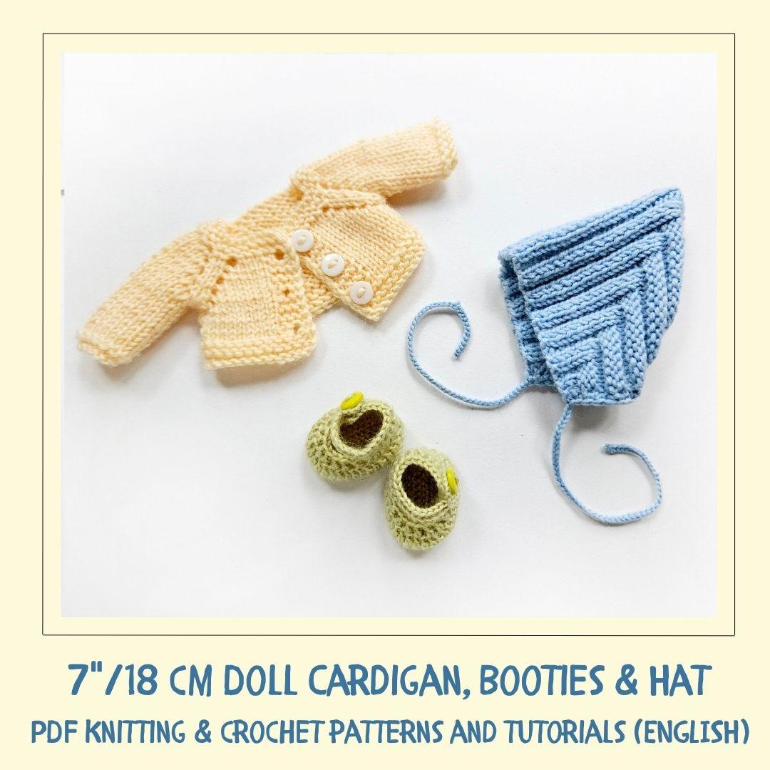 Cardigan + Booties + Hat for 7"/18 cm Waldorf Doll