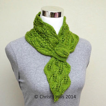 Leaves & Mock Cables Scarf ( Keyhole / Ascot / Pull-Through / Vintage / Stay On Scarf Knitting Pattern )