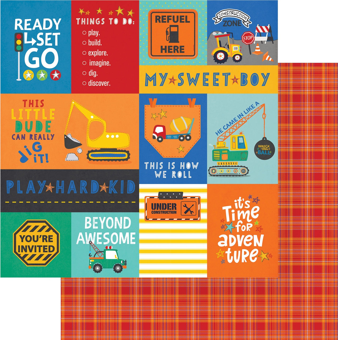 Photoplay Paper Little Builder Double-Sided Cardstock 12"X12" 25/Pkg - My Sweet Boy