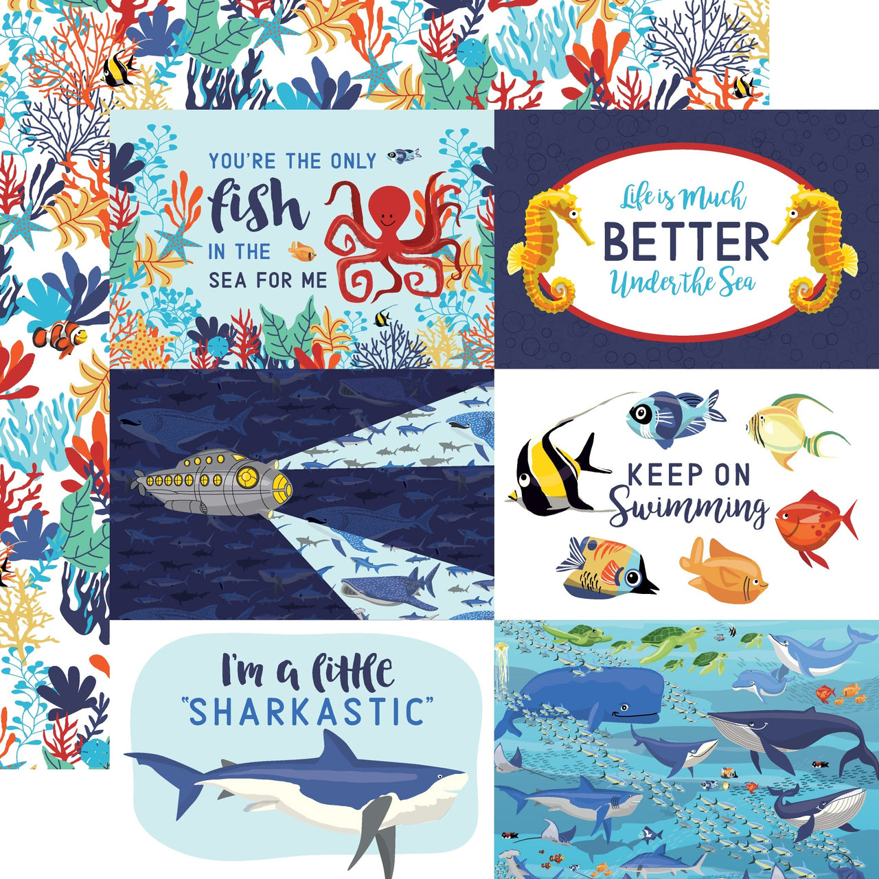 Echo Park Paper Fish Are Friends Double-Sided Cardstock 12"X12" 25/Pkg - 4"X6" Journaling Cards