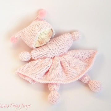 Pink Waldorf knitted girl doll for small babies