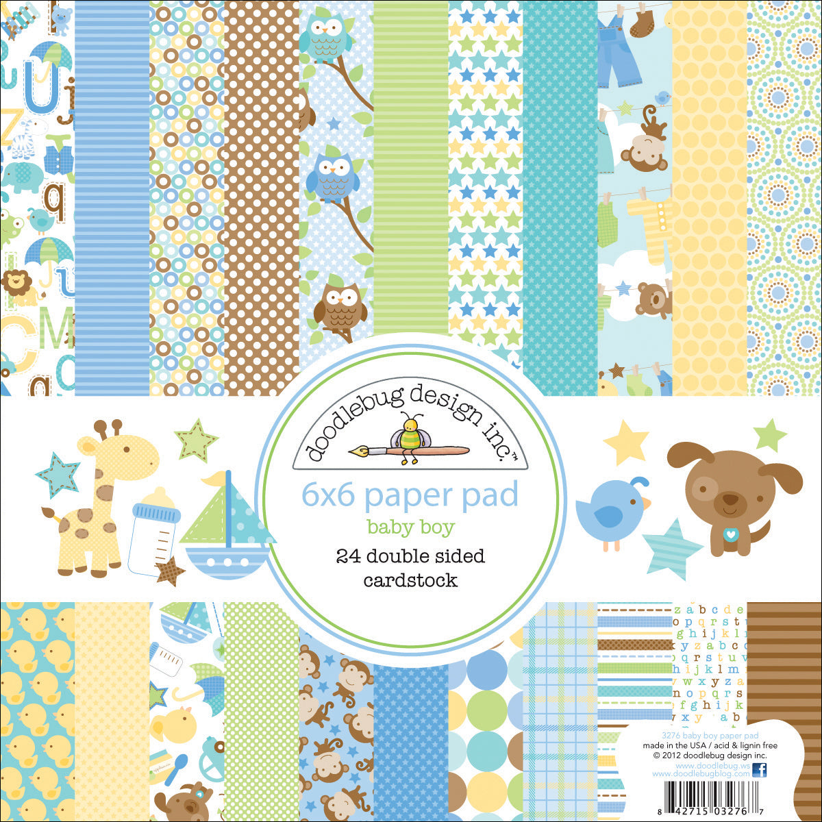 Doodlebug Double-Sided Paper Pad 6"X6" 24/Pkg - Snips & Snails, 12 Designs/2 Each