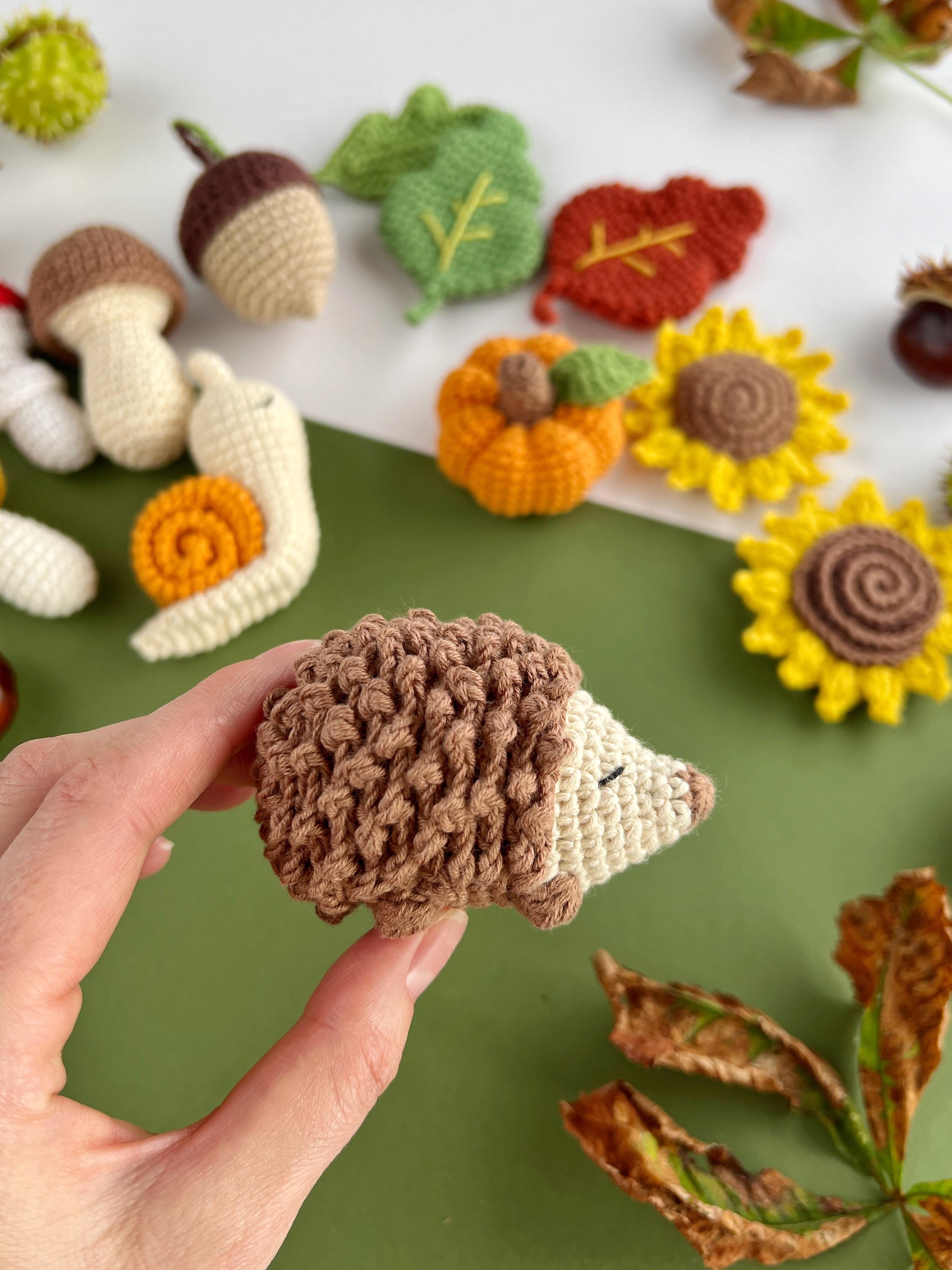 Fall crochet pattern bundle Hedgehog Acorn Leaf Pumpkin Mushroom Sunflower & Snail Amigurumi keyring