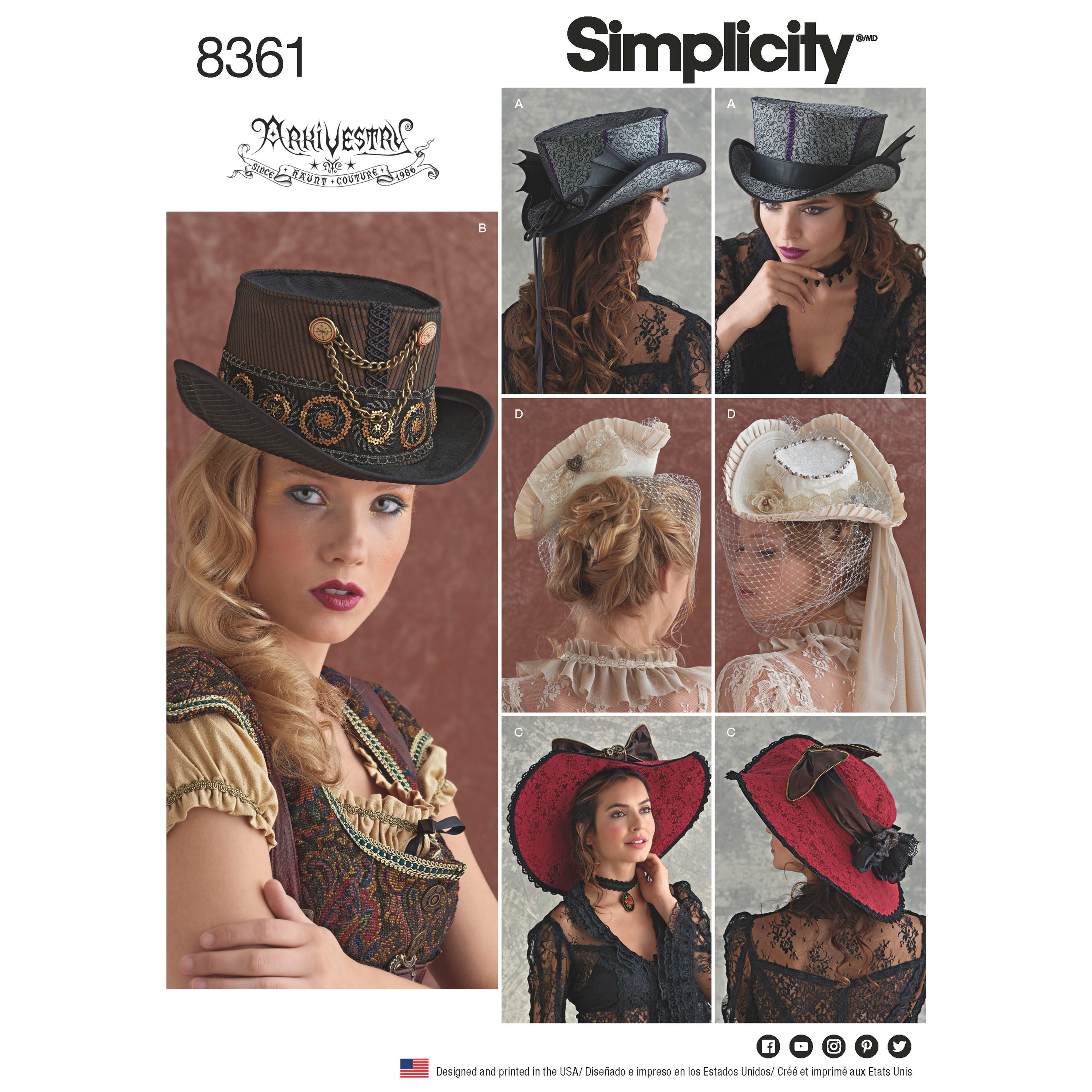 Simplicity Hats in Three Sizes: S (21in), M (22in), L (23in) 8361 - Paper Pattern, Size A (S-M-L)