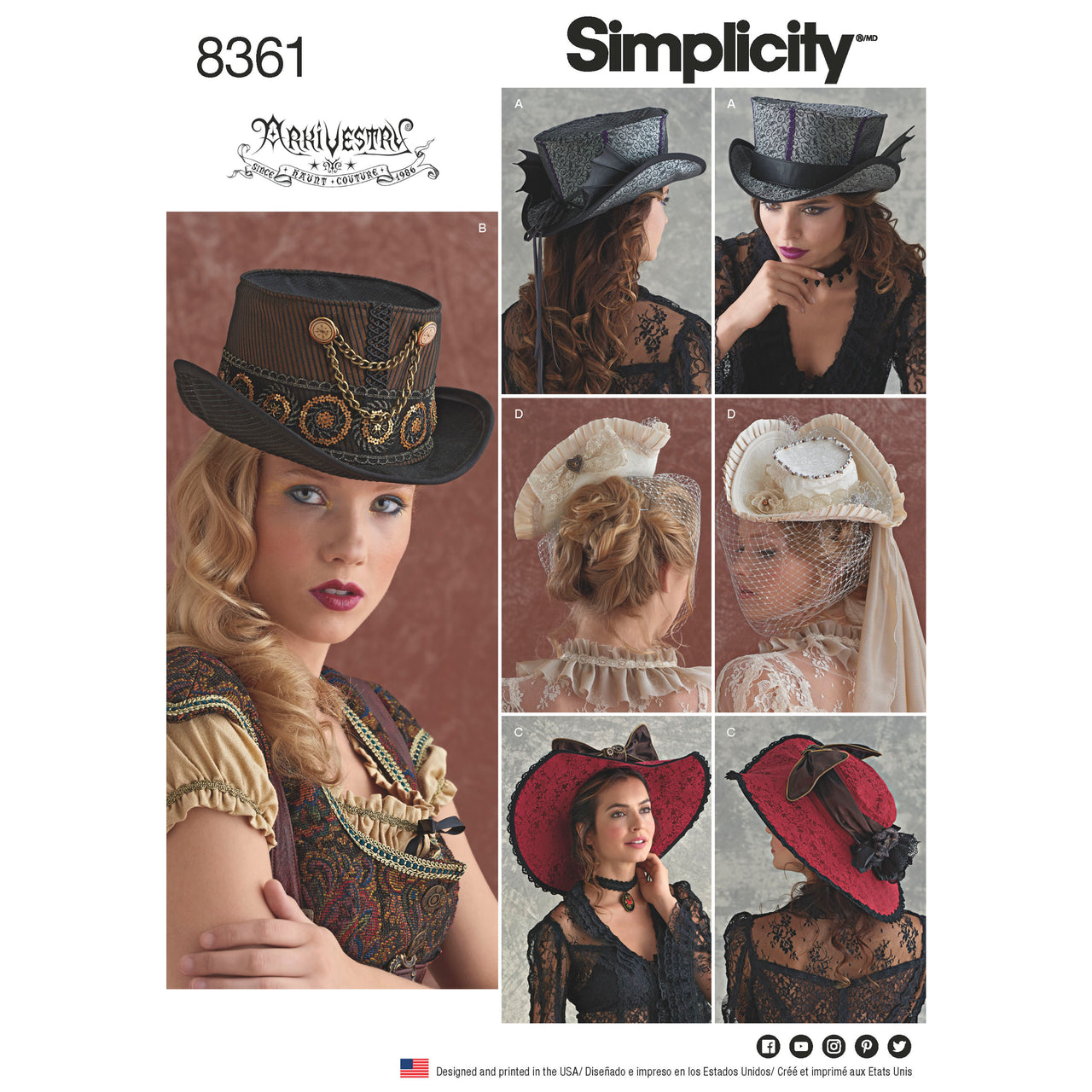 Simplicity Hats in Three Sizes: S (21in), M (22in), L (23in) 8361 - Paper Pattern, Size A (S-M-L)