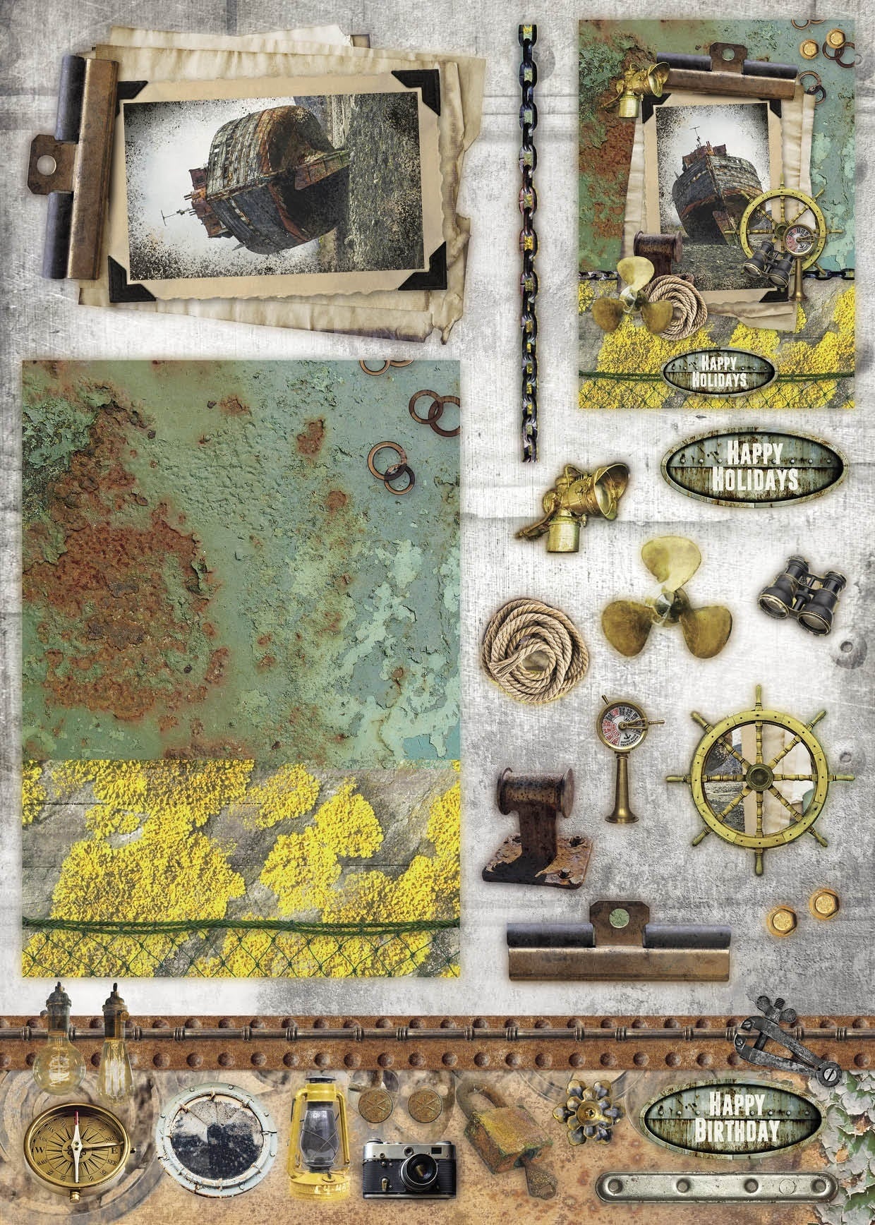 Studio Light Die-Cut Card Toppers A4 12/Pkg - Industrial 3.0, Makes 12 Cards