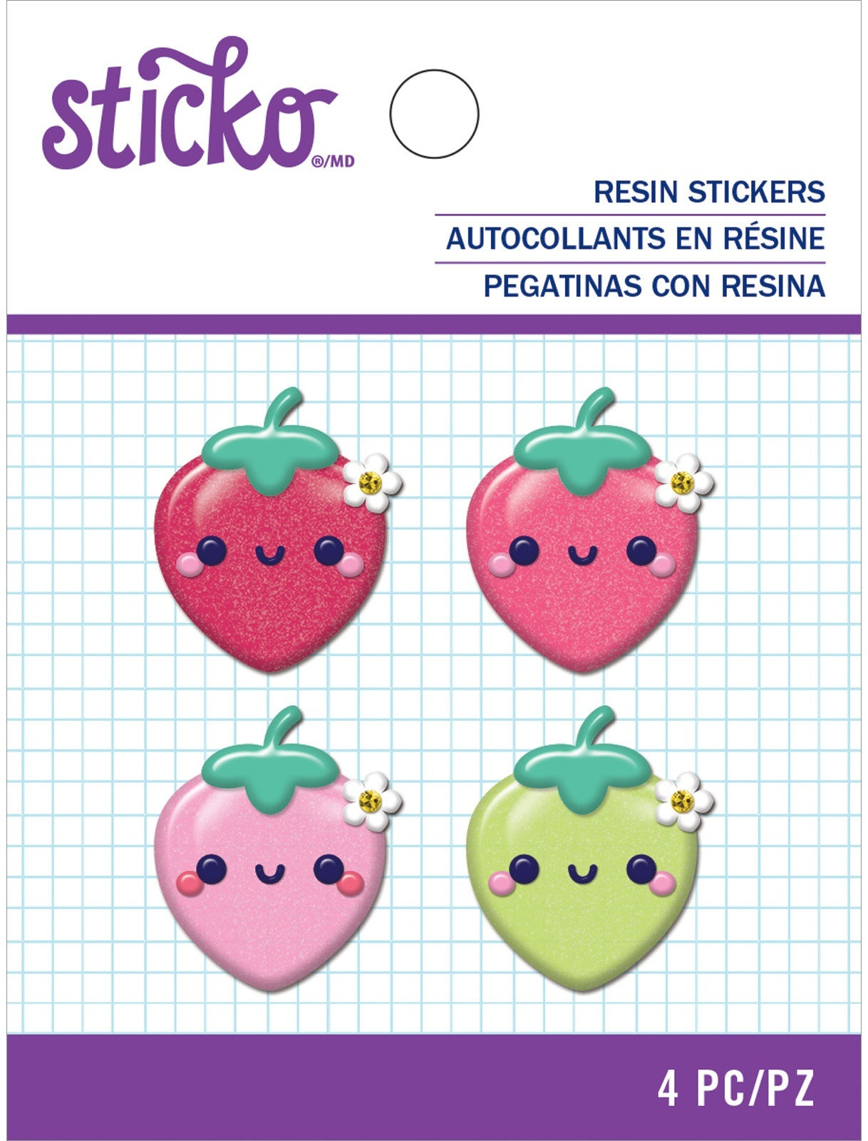 Sticko Resin Sticker - Small Strawberry, 4/Pkg