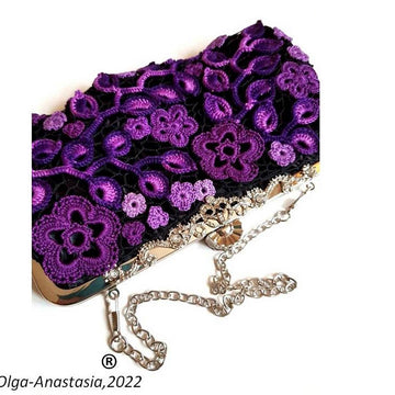 Irish Crochet Lace - Purple  Wedding bag
