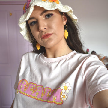 Crocheted granny squares floppy hat