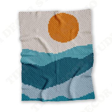 Sun & Waves Landscape Blanket C2C Crochet Pattern 75x60" Chart Crib
