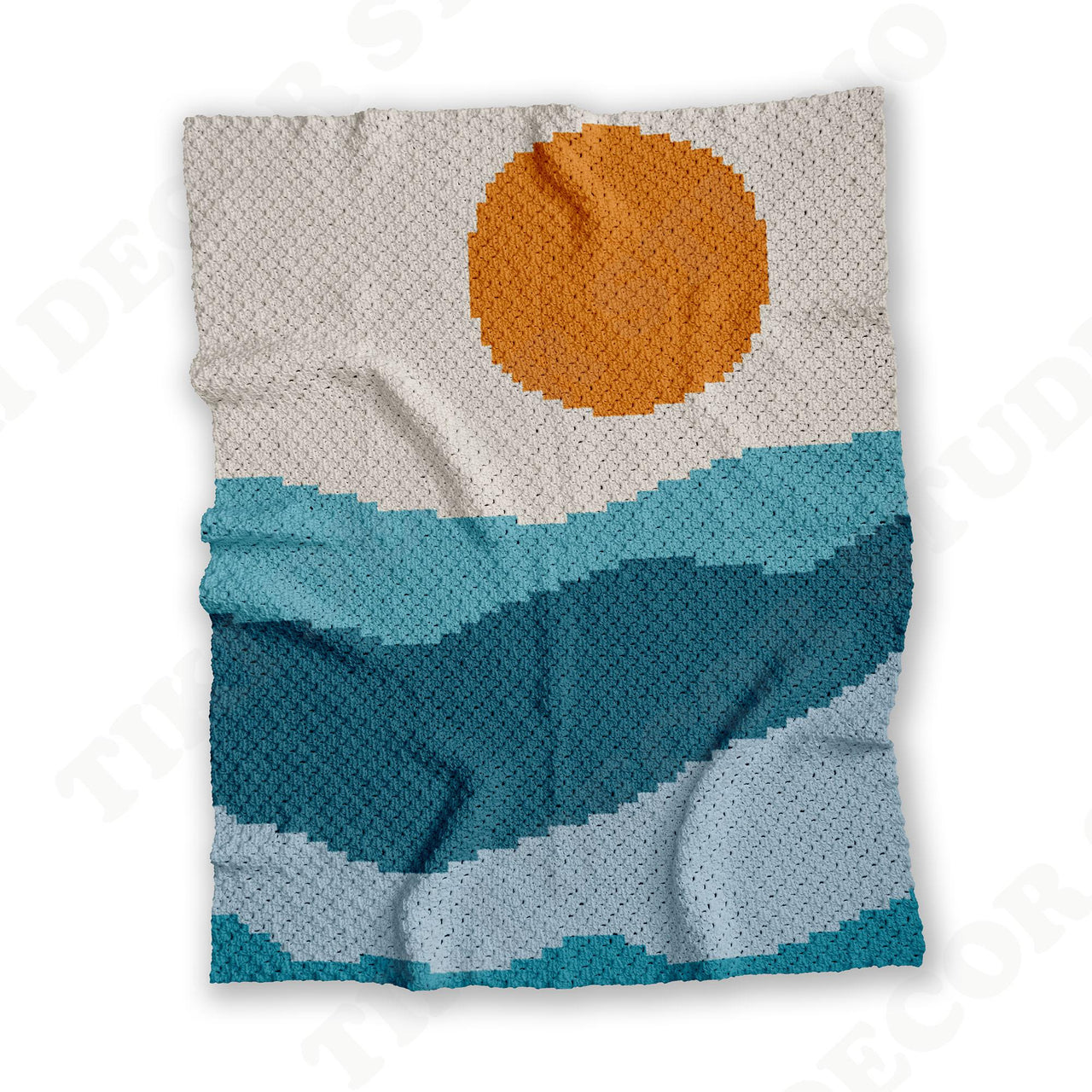 Sun & Waves Landscape Blanket C2C Crochet Pattern 75x60" Chart Crib