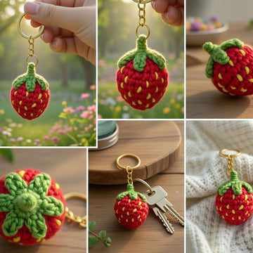 Crochet Strawberry Keychain Pattern – PDF + Video Tutorial