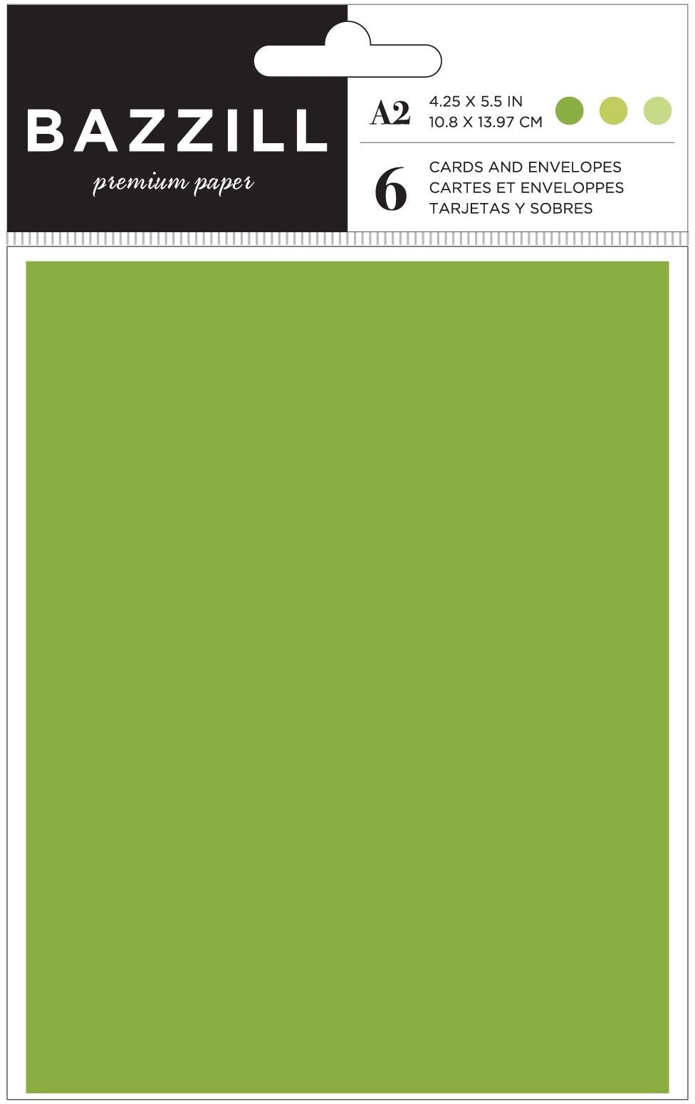 Bazzill Cards W/Envelopes 4.25"X5.5" 6/Pkg - Bright Greens