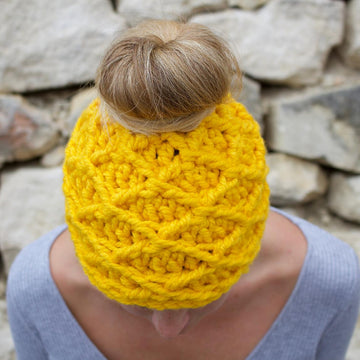 Diamond stitch Messy Bun Hat