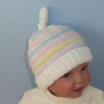 Baby Candy Stripe Topknot Beanie Hat