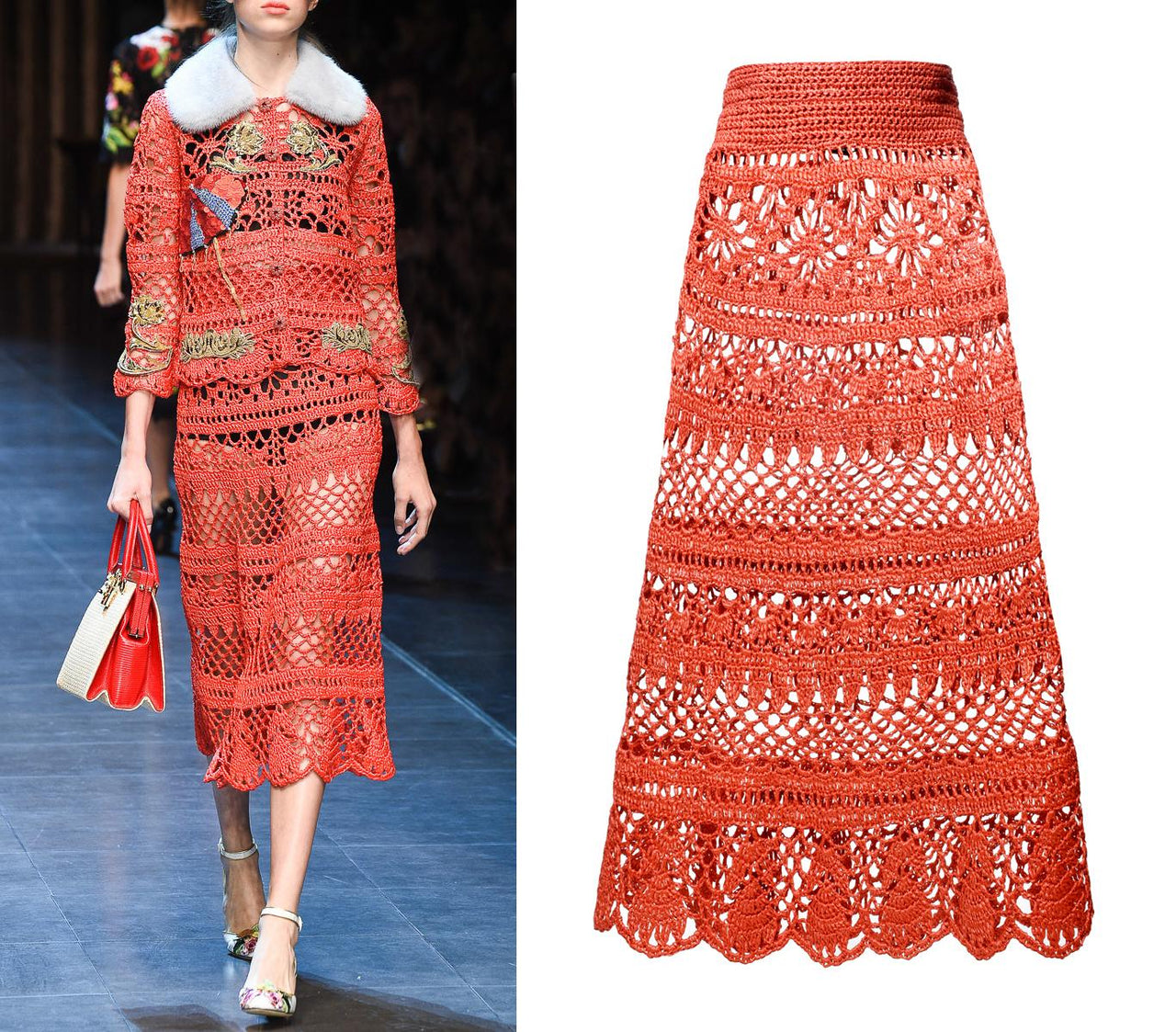 Crochet summer lacy skirt with scalloped hem.