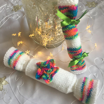 PDF Christmas star cracker and mini cracker tree & table decoration chocolate cover DK knitting pattern