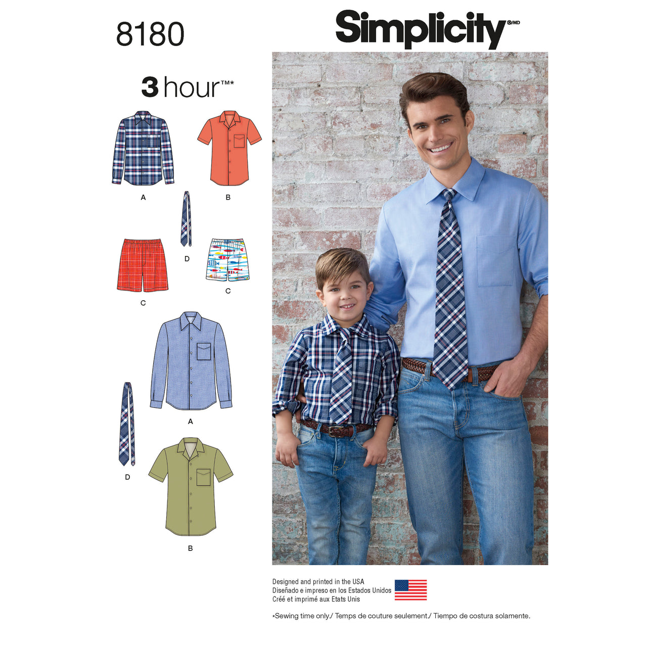 Simplicity Boys' and Men's Shirt, Boxer Shorts and Tie 8180 - Paper Pattern, Size A (S - L / S - XL)