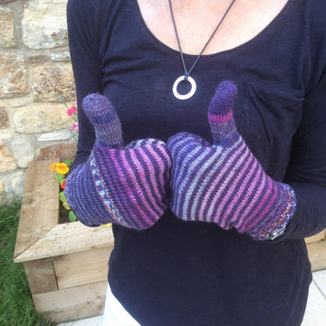 Stripey Sock Wool Ladies mittens