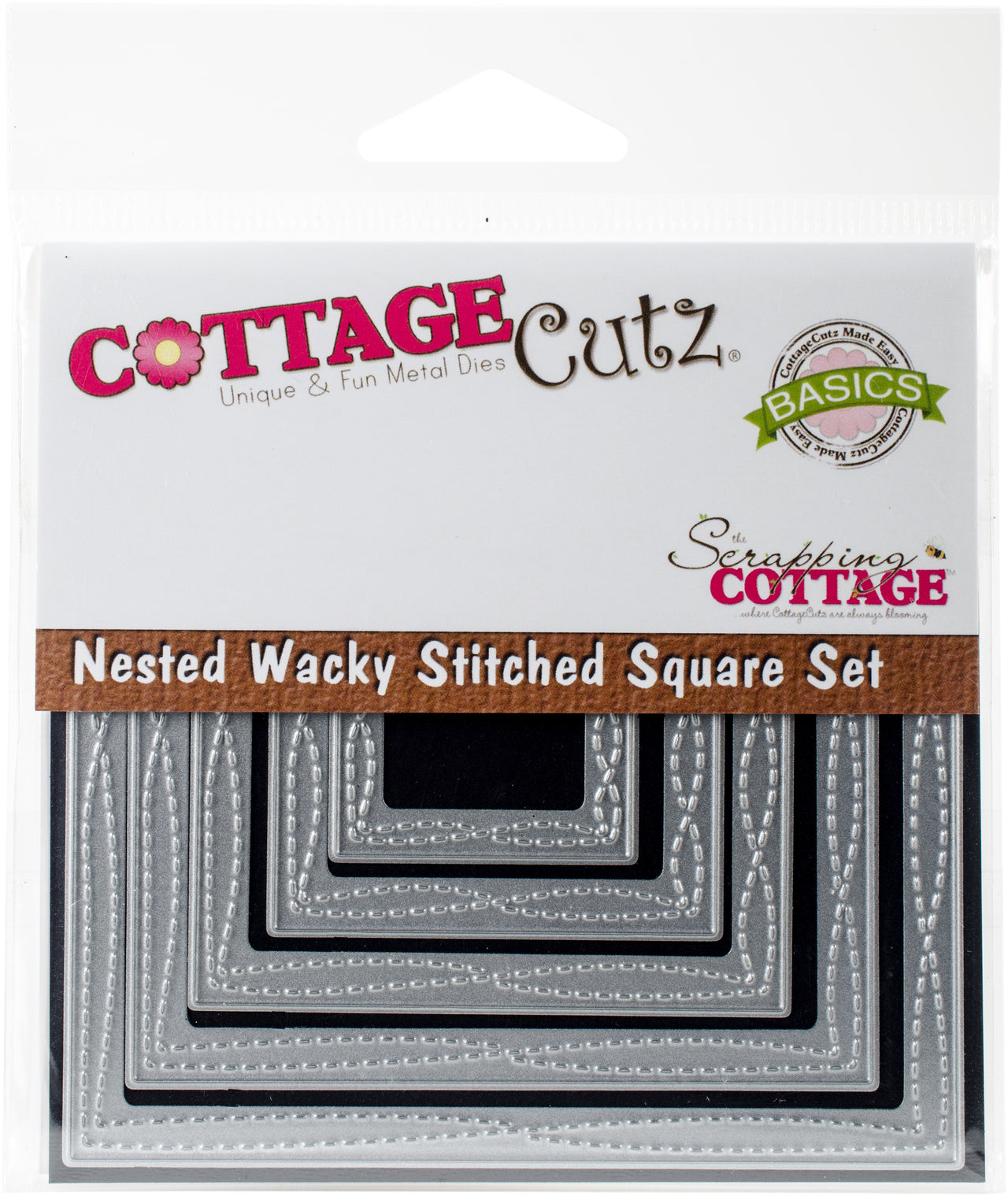 CottageCutz Nested Dies 5/Pkg - Wacky Stitched Square