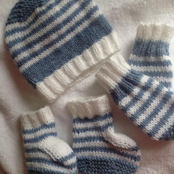 Denim Dude Hat, Mittens,Bootie set