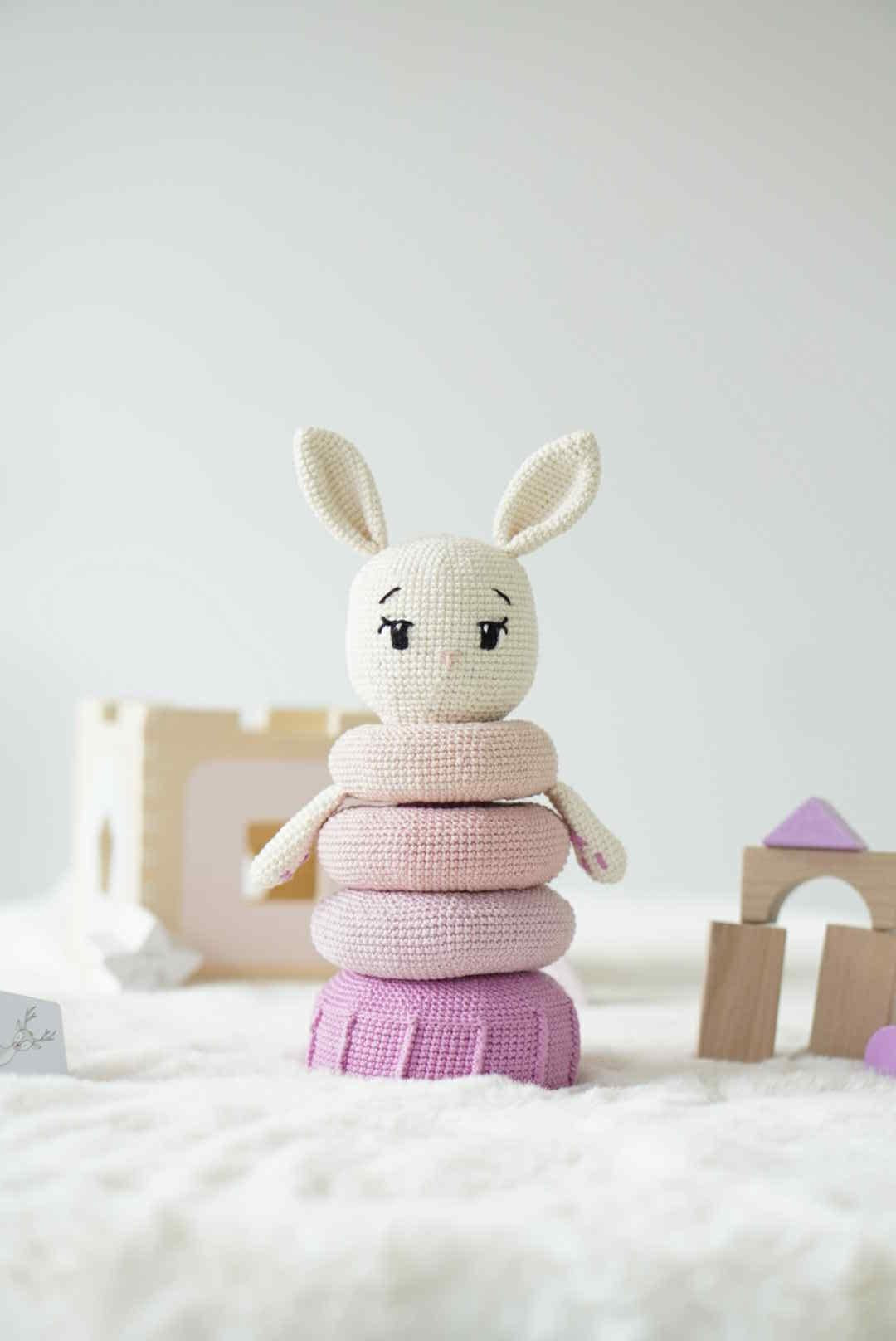 Crochet Bunny Stacking Toy Pattern – Amigurumi Rabbit Baby Toy PDF