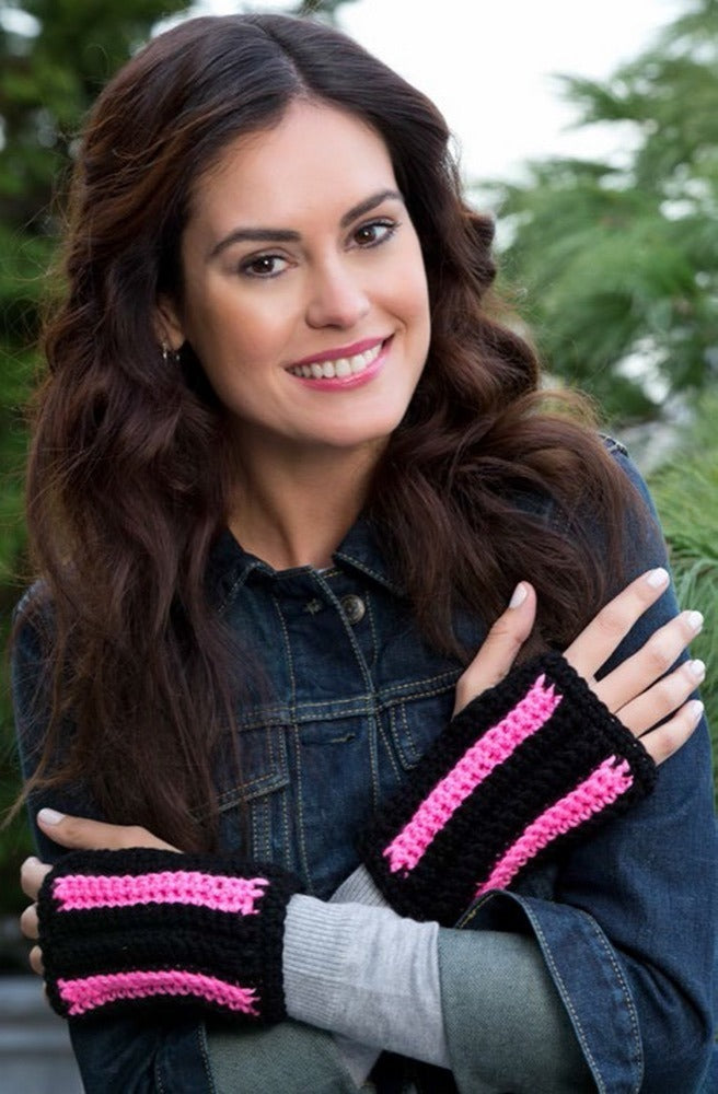 Bright Striped Wristers in Red Heart Super Saver Economy Solids - LW3519