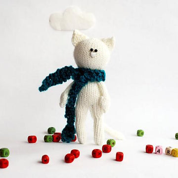 White rabbit in the red scarf and White cat in the dark green scarf