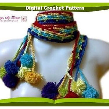 Hippie Chic Scarf Pattern With Pom Poms Rainbow Infinity