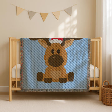 X-Mas Reindeer Blue Blanket C2C Santa Christmas Throw C2C CROCHET PATTERN