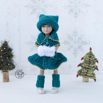 Knitted flat outfit Christmas Tree  for 8-9 inch dolls
