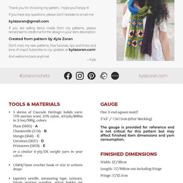 Farfallina patchwork crochet scarf with fringe