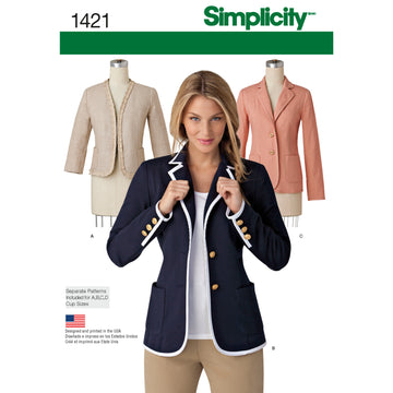 Simplicity Women's Unlined Jacket with Collar and Finishing Variations 1421 - Sewing Pattern